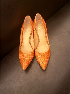 Vince Camuto Orange Croc-Embossed Pointed Pumps